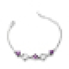 Pulsera de cristal púrpura en forma de corazón de moda de plata de ley 925 de alta calidad de las mujeres